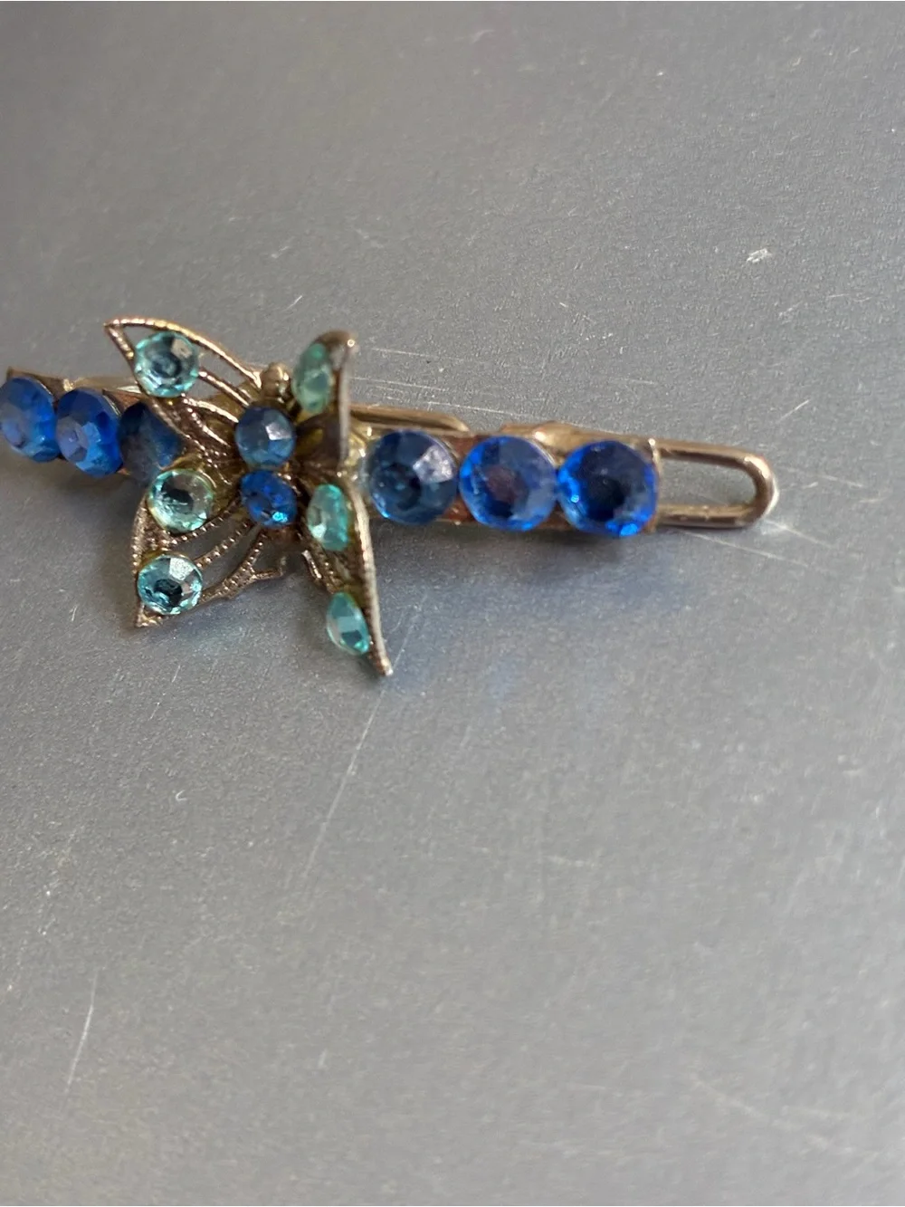 Vintage Blue Butterfly Rhinestone Hair Clip - Hair Accessories